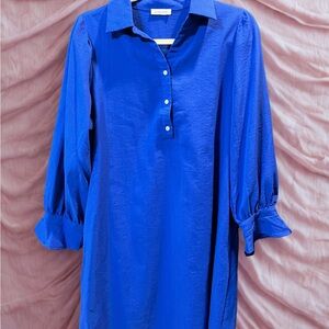 Vibrant Blue Button-Up Dress with ruffled cuffs - Size L